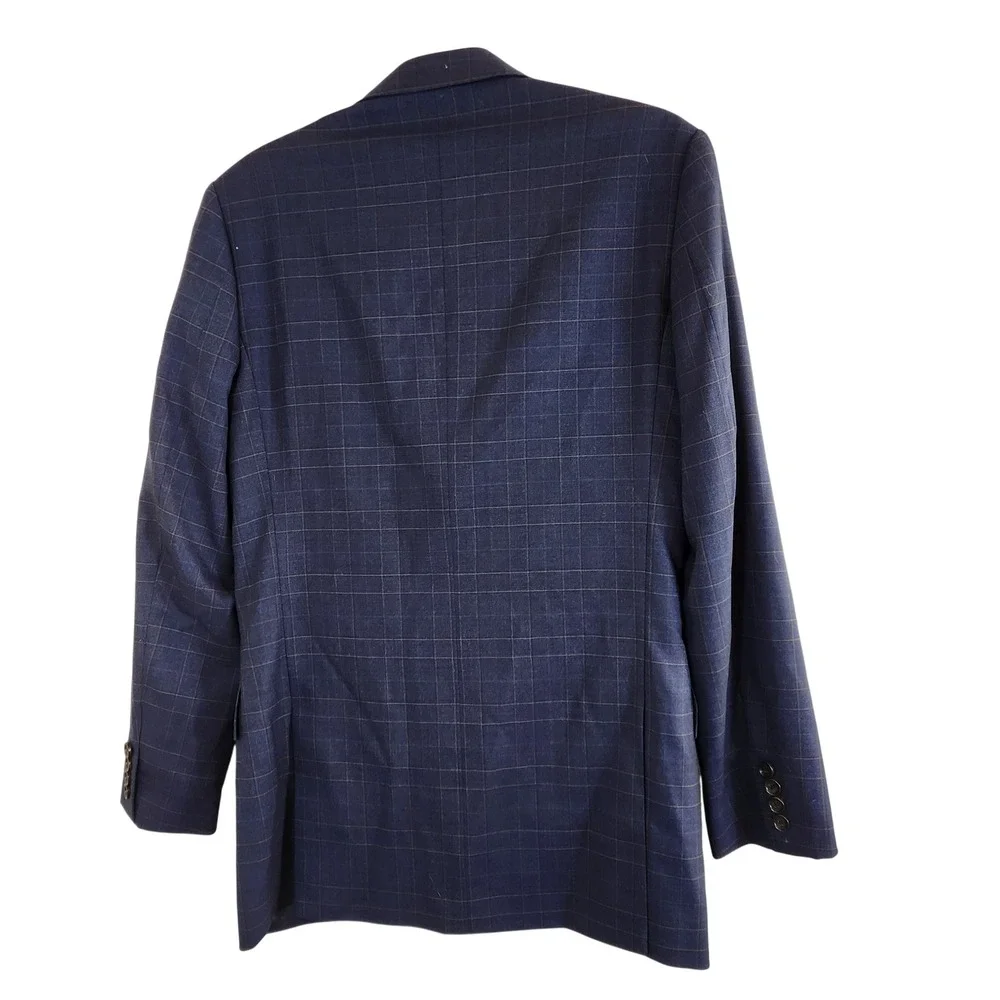 J Crew Ludlow Slim Fit‎ Two Button Wool Blend Plaid Blazer Mens 36R Navy